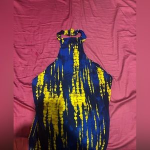 Fashion Nova Tie Dye Slit Dress Blue/Gold Combo